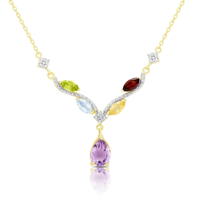 crystal pendant necklace gold -Dolce Giavonna Gold Over Sterling Silver Multi Gemstone and Diamond Accent Necklace