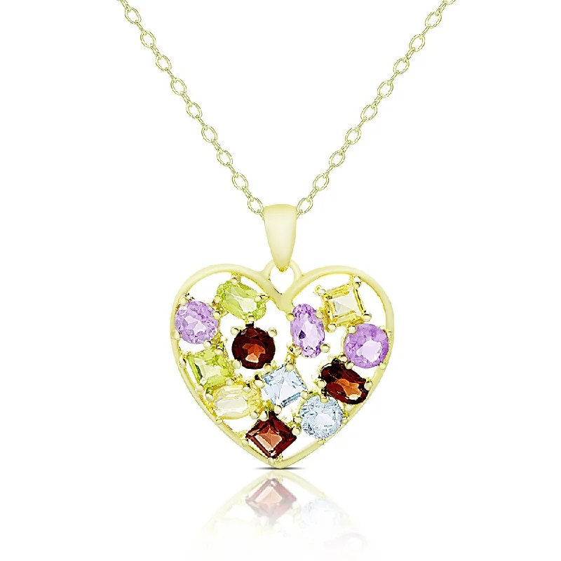 personalized cross necklace -Dolce Giavonna Gold Over Sterling Silver Multi Gemstone Heart Necklace