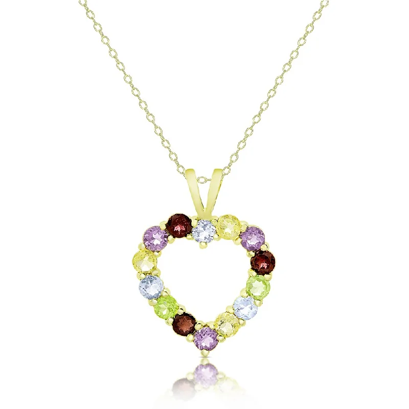 sterling silver infinity necklace -Dolce Giavonna Gold Over Sterling Silver Multi Gemstone Open Heart Necklace