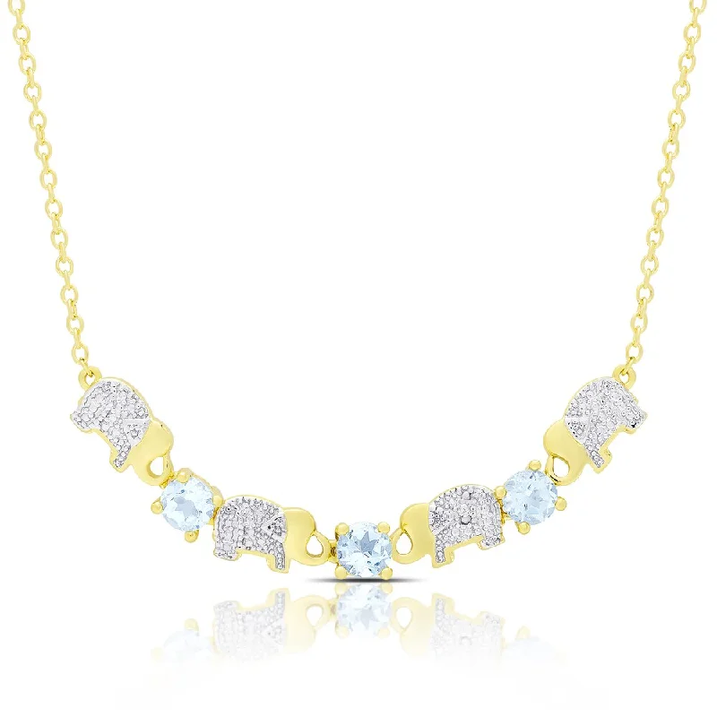 vintage moonstone necklace -Dolce Giavonna Gold Overlay Blue Topaz and Diamond Accent Elephant Necklace