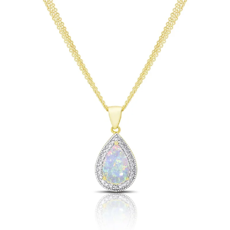 heart-shaped pendant necklace -Dolce Giavonna Gold Overlay Opal and Diamond Accent Teardrop Necklace