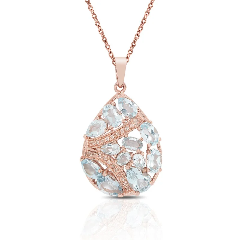 minimalist chain necklace -Dolce Giavonna Rose Gold Over Sterling Silver Blue Topaz and Cubic Zirconia Necklace