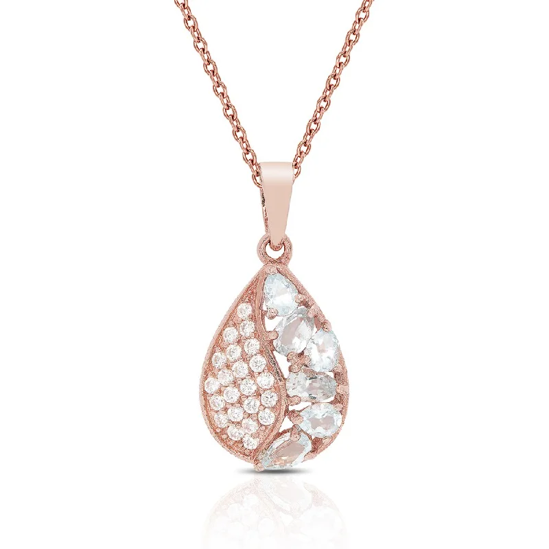 trendy diamond necklace -Dolce Giavonna Rose Gold Over Sterling Silver Blue Topaz and Cubic Zirconia Necklace