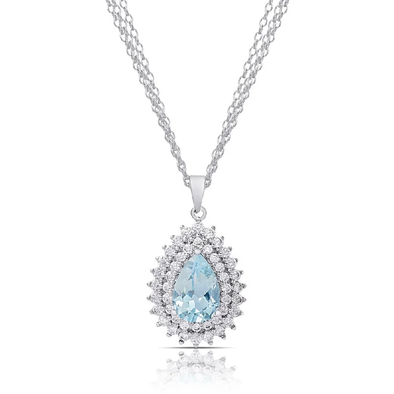 bohemian gold necklace -Dolce Giavonna Silver Overlay Blue Topaz and Cubic Zirconia Teardrop Necklace