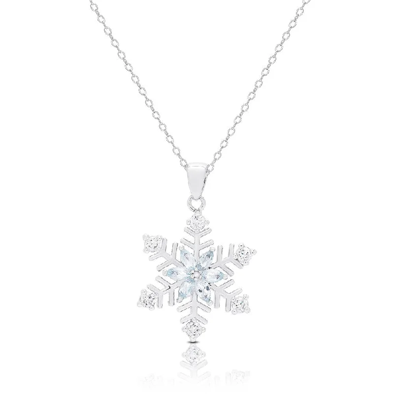 vintage silver heart necklace -Dolce Giavonna Silver Overlay Diamond Accent Blue Topaz and Cubic Zirconia Snowflake Necklace