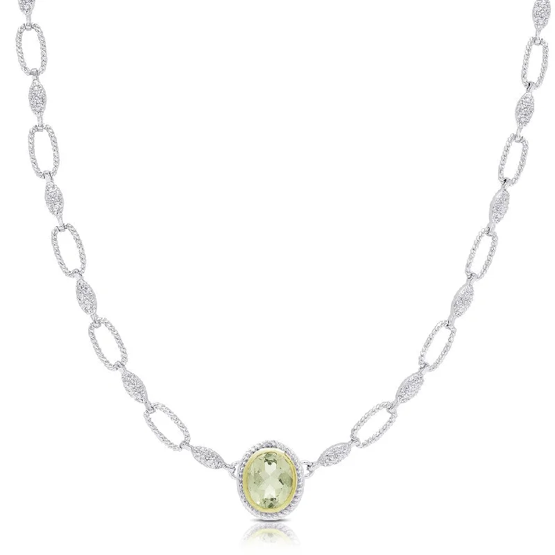 engraved nameplate necklace -Dolce Giavonna Silver Overlay Green Amethyst Oval Necklace