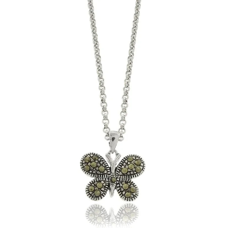 unique gold necklace -Dolce Giavonna Silver Overlay Marcasite Butterfly Necklace