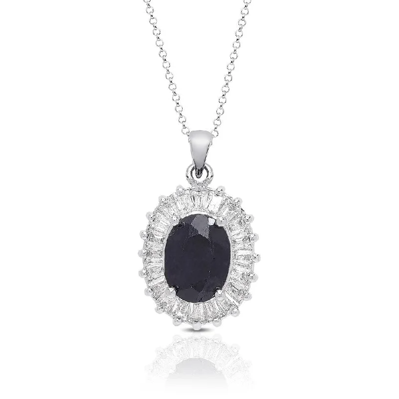 dainty pendant necklace for women -Dolce Giavonna Silver Overlay Sapphire and Cubic Zirconia Oval Necklace