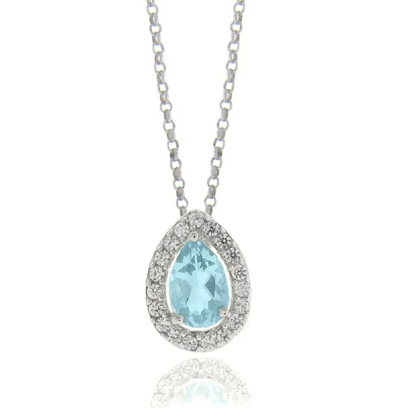 boho charm pendant necklace -Dolce Giavonna Silverplated Blue Topaz and Cubic Zirconia Teardrop Necklace