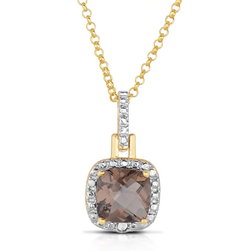 gold chain necklace for women -Dolce Giavonna Silverplated Cushion-cut Smokey Quartz Necklace