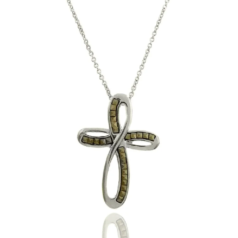 crystal charm necklace -Dolce Giavonna Silverplated Marcasite Twisted Cross Necklace