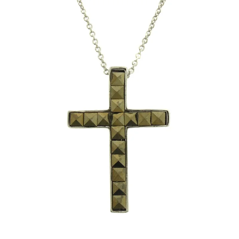 boho chic pendant necklace -Dolce Giavonna Silverplated Square Marcasite Cross Necklace