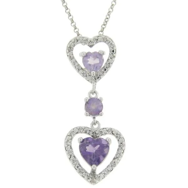 birthstone necklace gold -Dolce Giavonna Sterling Silver Amethyst and Diamond Accent Double Heart Drop Necklace