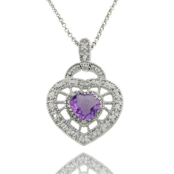 pendant necklace for brides -Dolce Giavonna Sterling Silver Amethyst and Diamond Accent Heart Necklace