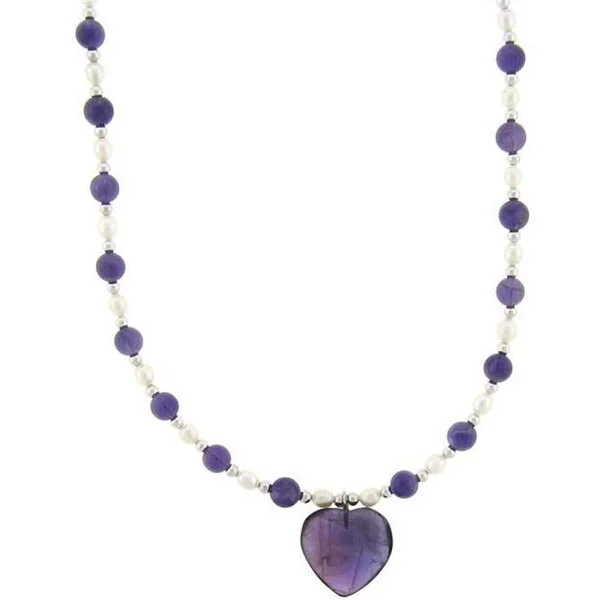 multi-layer necklace silver -Dolce Giavonna Sterling Silver Amethyst and Pearl Heart Necklace