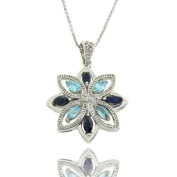 trendy gold necklace -Dolce Giavonna Sterling Silver Blue Sapphire, Blue Topaz, and Diamond Accent Flower Necklace