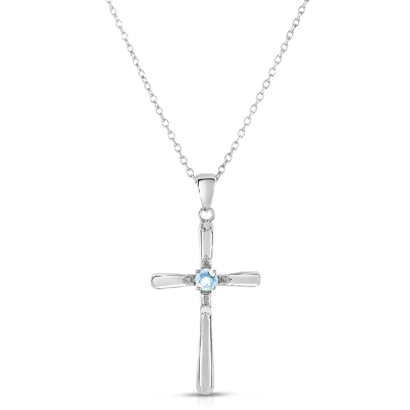 unique silver charm necklace -Dolce Giavonna Sterling Silver Blue Topaz and Diamond Accent Cross Necklace (I-J, I2-I3)