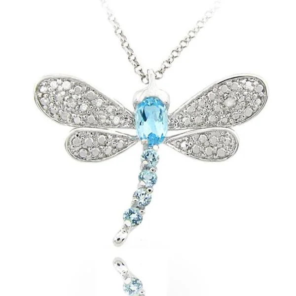 women’s turquoise necklace -Dolce Giavonna Sterling Silver Blue Topaz and Diamond Accent Dragonfly Necklace