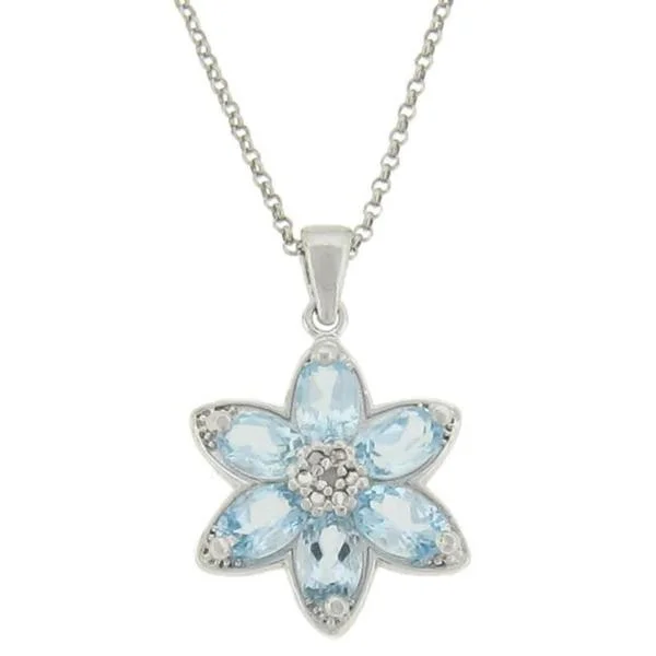 luxury diamond pendant necklace -Dolce Giavonna Sterling Silver Blue Topaz and Diamond Accent Flower Necklace