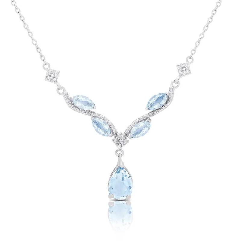 minimalist round necklace -Dolce Giavonna Sterling Silver Blue Topaz and Diamond Accent Necklace