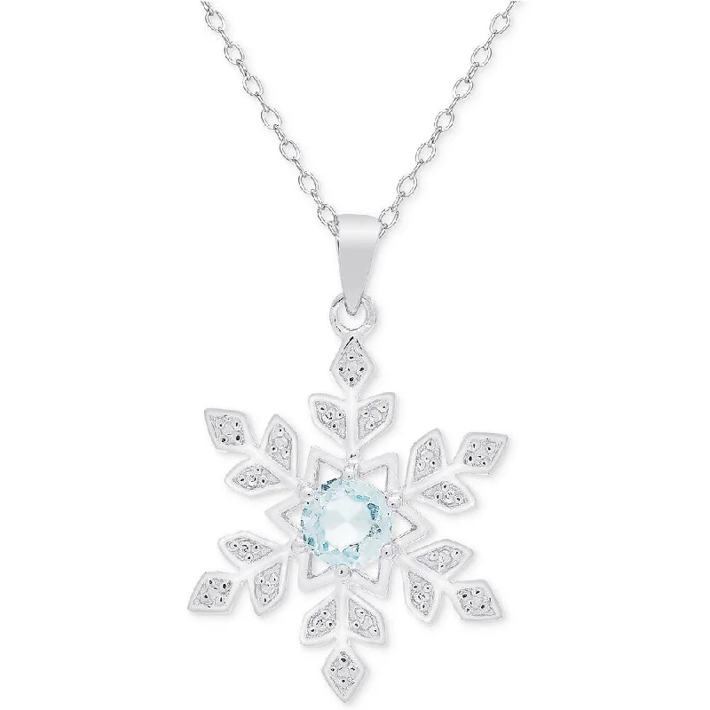 vintage cross necklace -Dolce Giavonna Sterling Silver Blue Topaz and Diamond Accent Snowflake Necklace