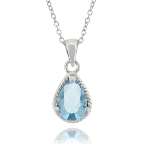 gold flower necklace -Dolce Giavonna Sterling Silver Blue Topaz and Diamond Accent Teardrop Necklace