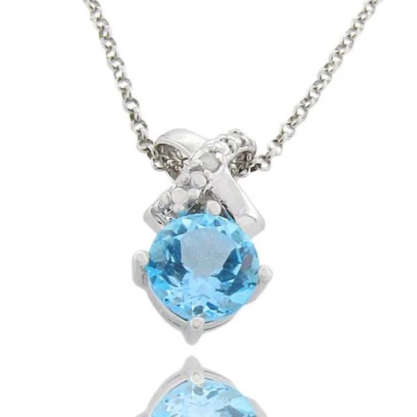 dainty pendant necklace for women -Dolce Giavonna Sterling Silver Blue Topaz and Diamond Accent 'X' Necklace