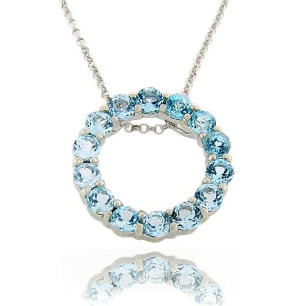 engraved diamond necklace -Dolce Giavonna Sterling Silver Blue Topaz Circle Necklace