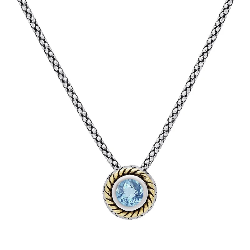 luxury diamond pendant necklace -Dolce Giavonna Sterling Silver Blue Topaz Circle Swirl Necklace