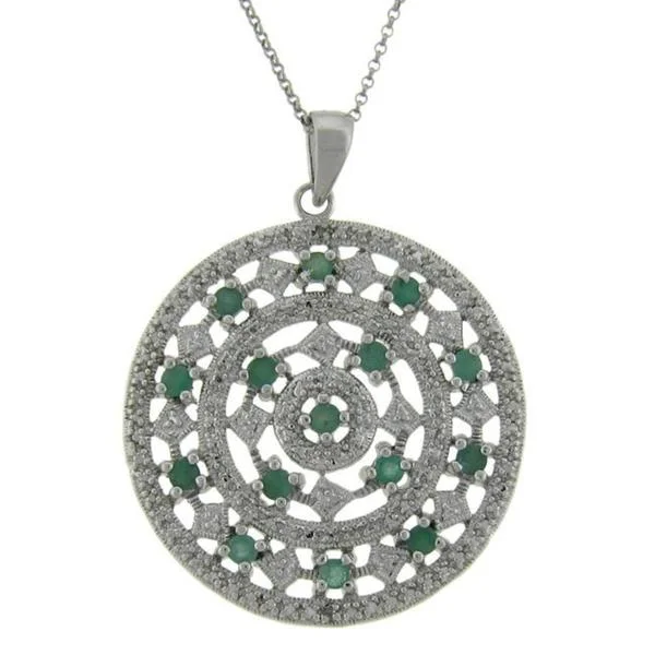 infinity pendant necklace silver -Dolce Giavonna Sterling Silver Emerald and Diamond Accent Medallion Necklace