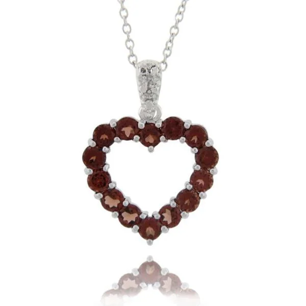 necklace with initials pendant -Dolce Giavonna Sterling Silver Garnet and Diamond Accent Heart Necklace