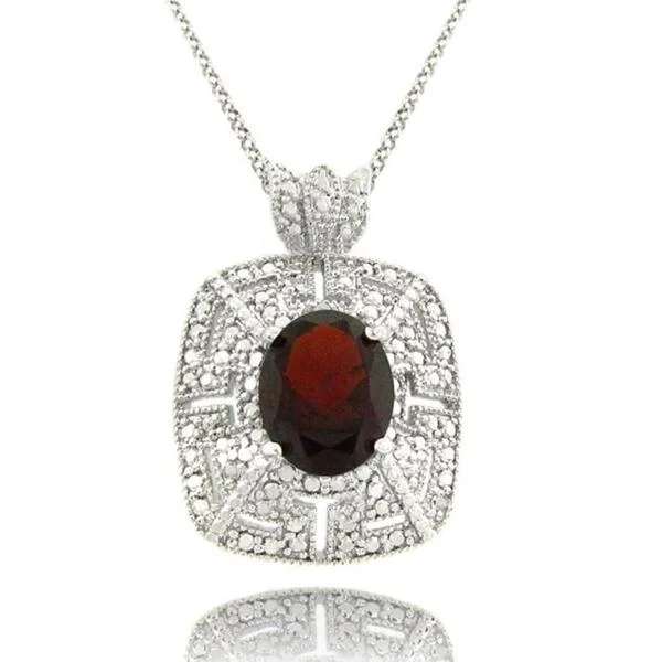 silver diamond pendant -Dolce Giavonna Sterling Silver Garnet and Diamond Accent Necklace