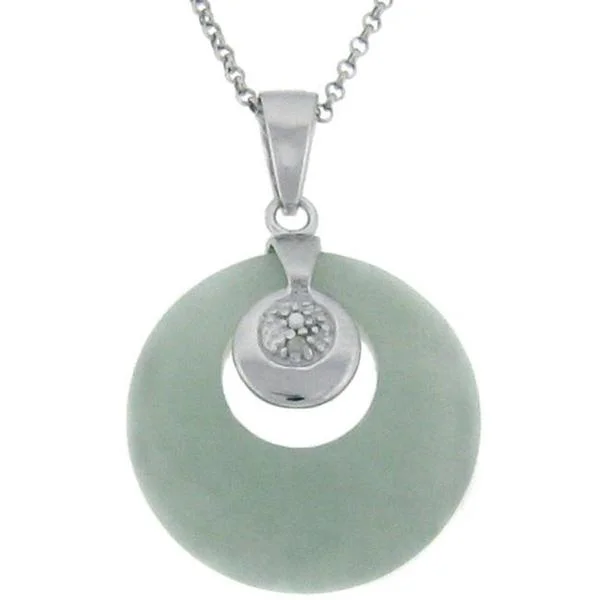 silver bar necklace -Dolce Giavonna Sterling Silver Green Jade and Diamond Accent Circle Necklace