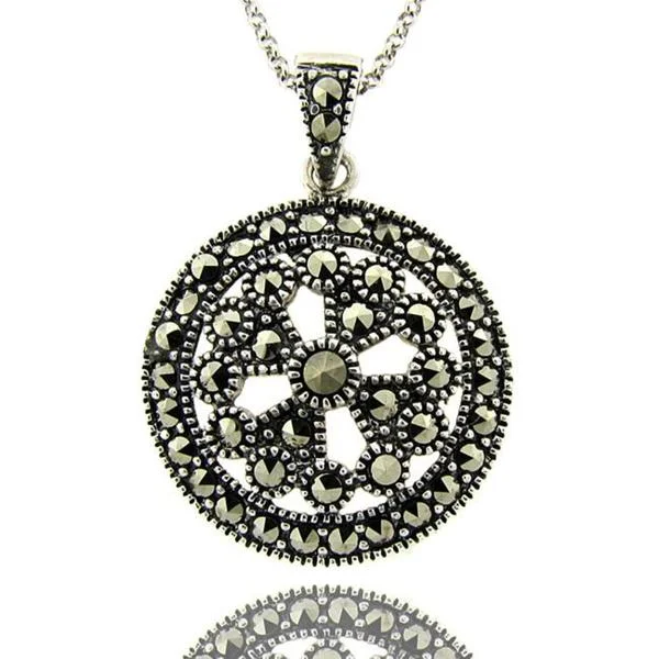 statement gold necklace -Dolce Giavonna Sterling Silver Marcasite Medallion Necklace