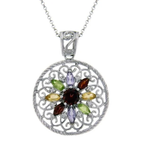 infinity pendant necklace silver -Dolce Giavonna Sterling Silver Multi-gemstone and Diamond Accent Filigree Necklace