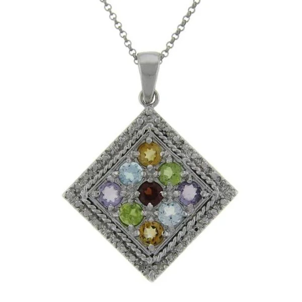 vintage silver heart necklace -Dolce Giavonna Sterling Silver Multi-gemstone and Diamond Accent Square Necklace