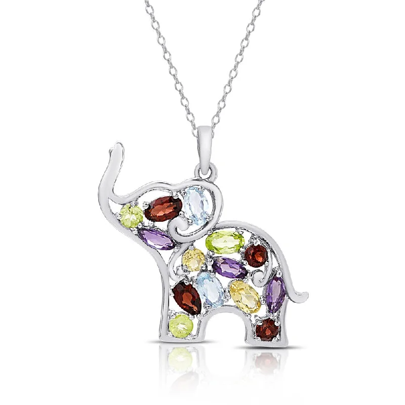 heart-shaped pendant necklace -Dolce Giavonna Sterling Silver Multi Gemstone Elephant Necklace