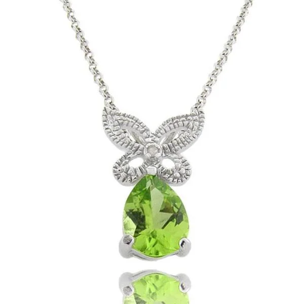 layered gold pendant necklace -Dolce Giavonna Sterling Silver Peridot and Diamond Accent Butterfly Necklace