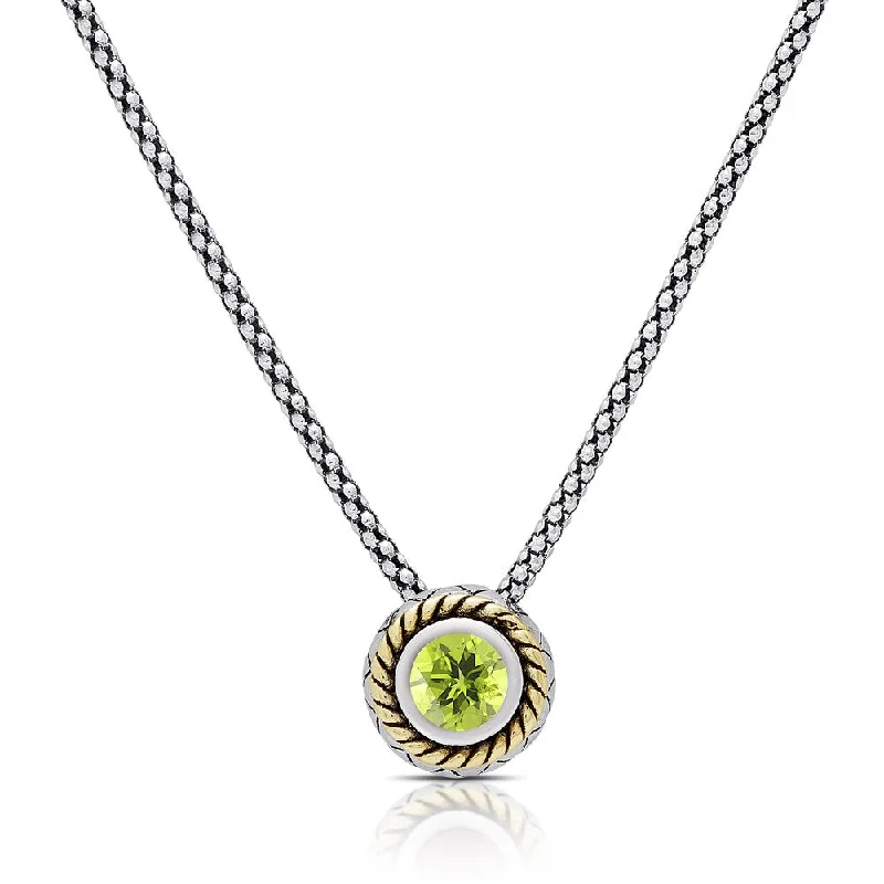 bohemian pendant necklace -Dolce Giavonna Sterling Silver Peridot Circle Swirl Necklace