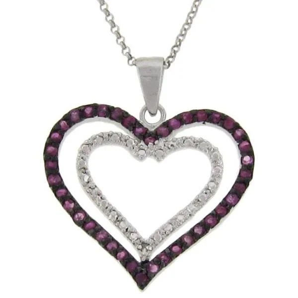 silver choker chain necklace -Dolce Giavonna Sterling Silver Ruby and Diamond Accent Double Heart Necklace