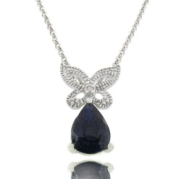 geometric pendant necklace silver -Dolce Giavonna Sterling Silver Sapphire and Diamond Accent Butterfly Necklace