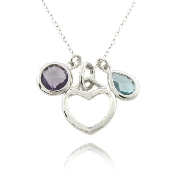 modern silver choker -Dolce Giavonna Sterling Silver Simulated Amethyst and Blue Topaz Charm Necklace