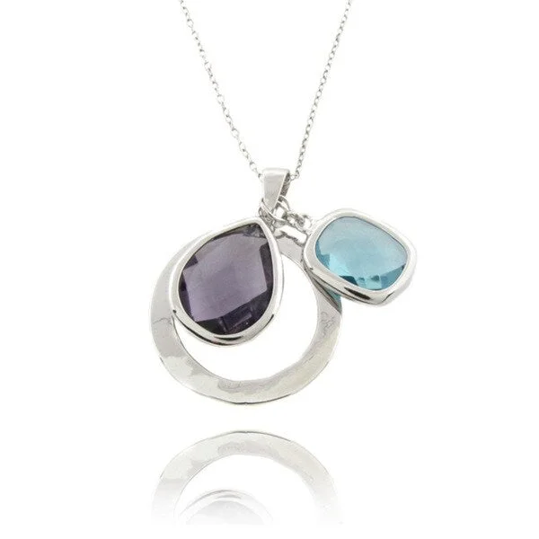 personalized necklace for her -Dolce Giavonna Sterling Silver Simulated Amethyst and Blue Topaz Charm Necklace