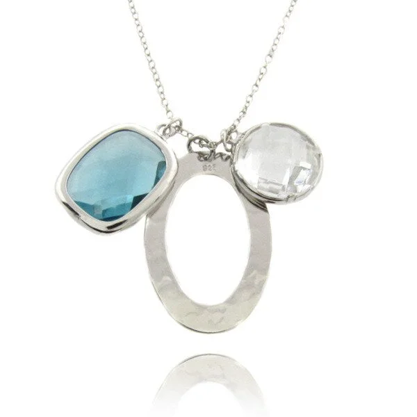 custom gemstone necklace -Dolce Giavonna Sterling Silver Simulated Blue and White Topaz Charm Necklace