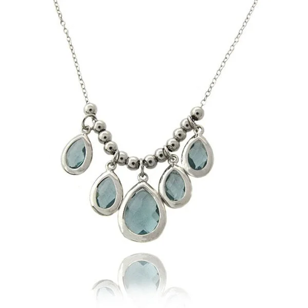 diamond bar necklace -Dolce Giavonna Sterling Silver Simulated Blue Topaz Beaded Dangle Necklace