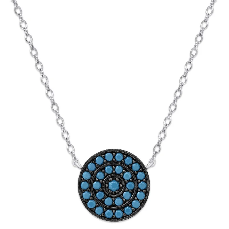 sun and moon crystal necklace -Dolce Giavonna Sterling Silver Simulated Nano Turquoise Circle Necklace