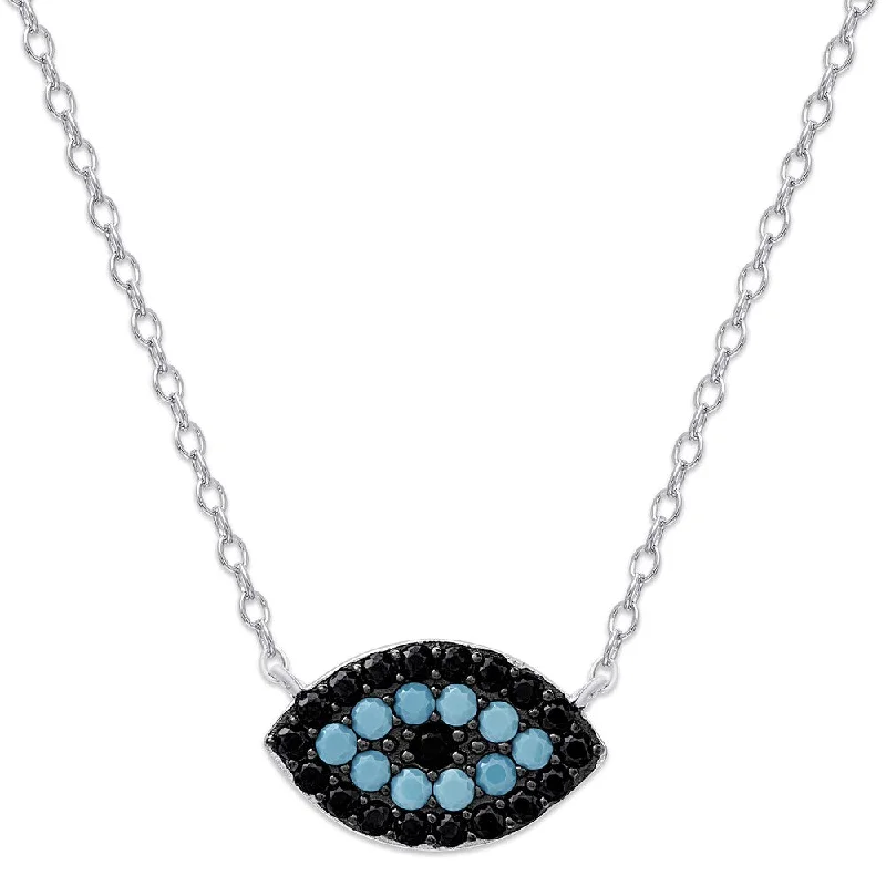 luxury cross pendant necklace -Dolce Giavonna Sterling Silver Simulated Nano Turquoise Evil Eye Necklace