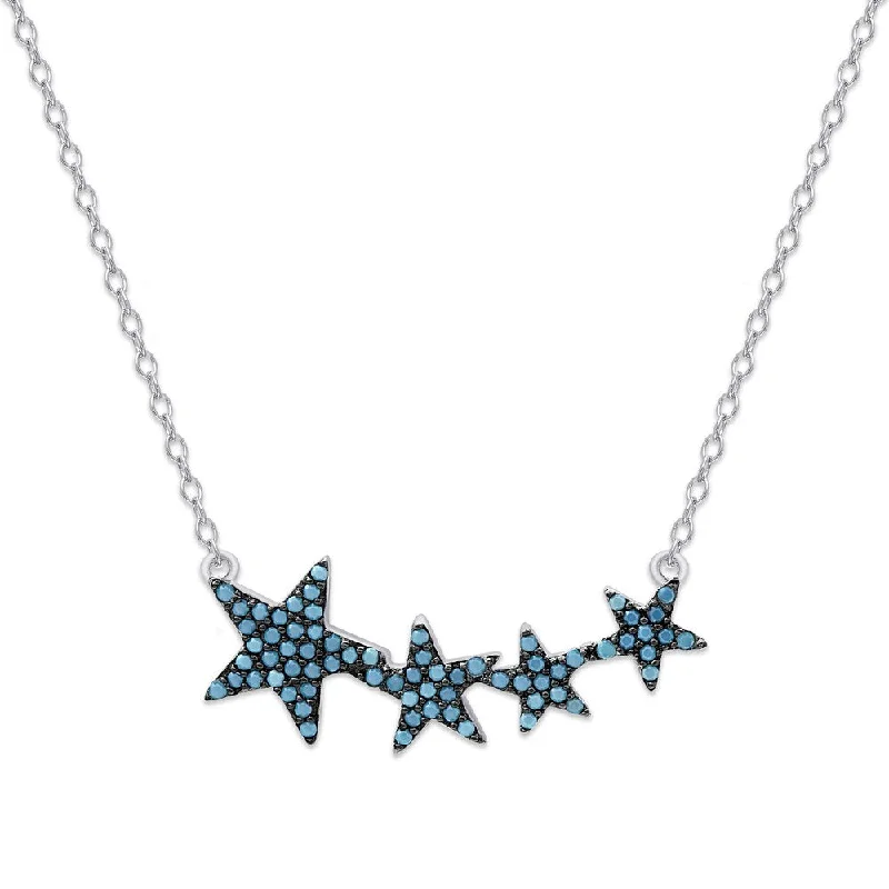 gold and pearl necklace -Dolce Giavonna Sterling Silver Simulated Nano Turquoise Graduated Stars Necklace