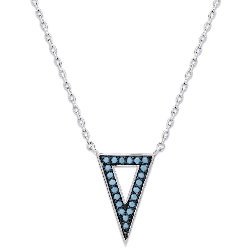 geometric pendant necklace silver -Dolce Giavonna Sterling Silver Simulated Nano Turquoise Triangle Necklace