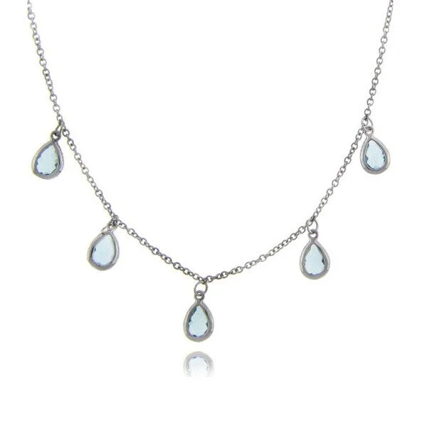 colorful gemstone necklace -Dolce Giavonna Sterling Silver Simulated Pear-cut Blue Topaz Necklace